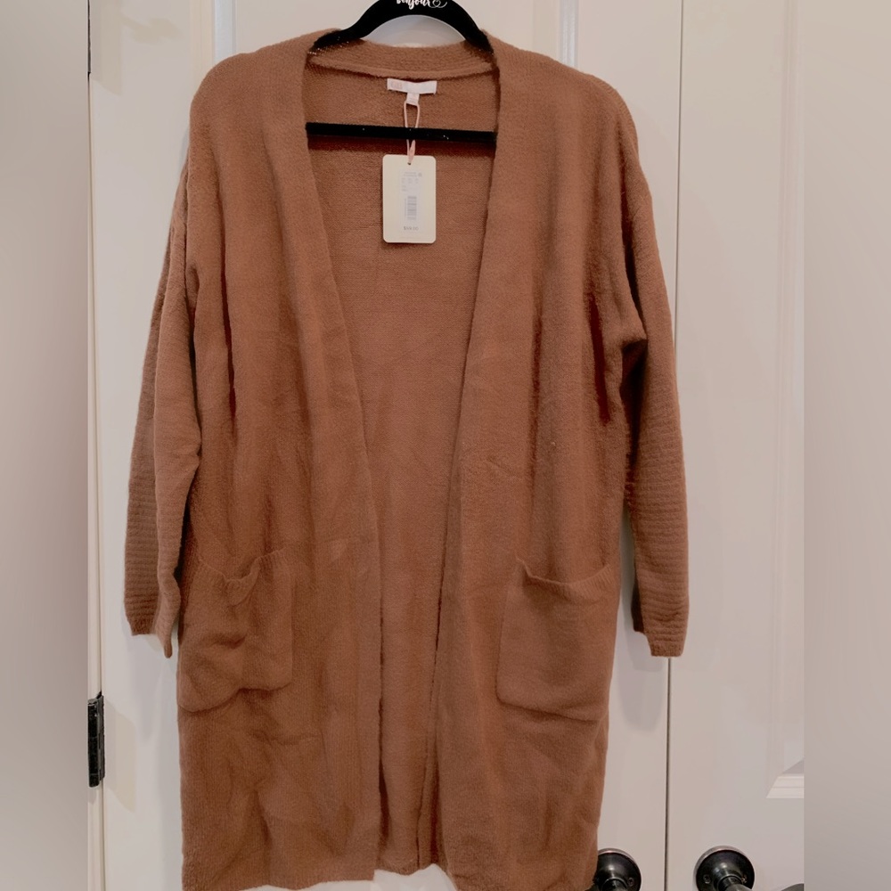 GB “dark rosewood” colored sweater cardigan with pockets & detailed sleeves
